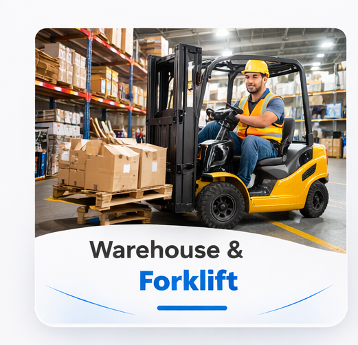 Warehouse and forklift workers